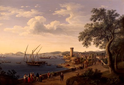Havnen i Gaeta, molen og fæstningen, af Jacob Philipp Hackert af Jacob Philippe Hackert