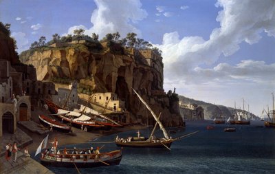 Udsigt over den lille lystbådehavn i Sorrento af Jacob Philippe Hackert