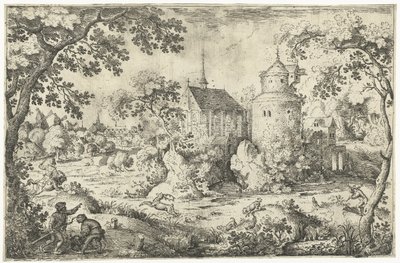 Hjortejagt ved et kapel To hjortejagtscener (serietitel) af Jacob Savery (I)