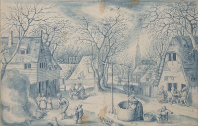 En landsby Scene: Vinter, 1500-tallet af Jacob Savery I