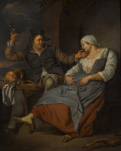 Et siddende par drikker vin af Jacob Toorenvliet
