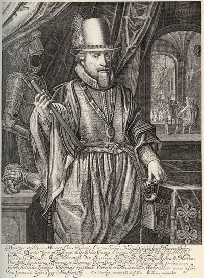 Portræt af Maurice de Nassau (1567-1625), Prins af Orange, greve af Nassau. Gravering af Willem Jacobsz Delff (1580-1638) 1600-tallet af Jacob Willemsz Delff