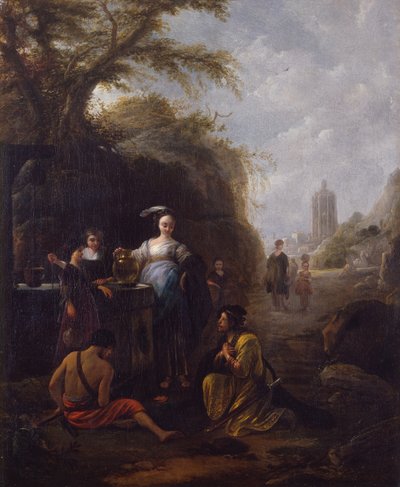 Eliezer og Rebecca ved brønden (olie på lærred) af Jacob Willemsz de Wet or Wett