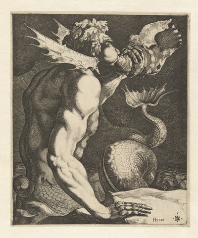 En triton blæser på en skal af Jacob de Gheyn (III)