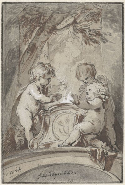 Allegori med tre putti ved et alter af Jacob de Wit
