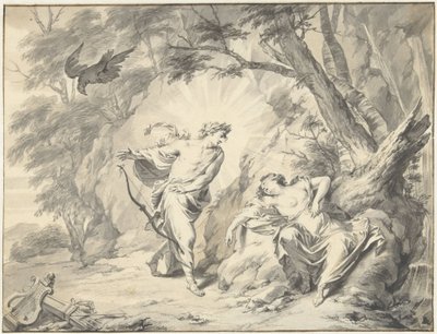 Apollon gennemborer Coronis med en pil af Jacob de Wit
