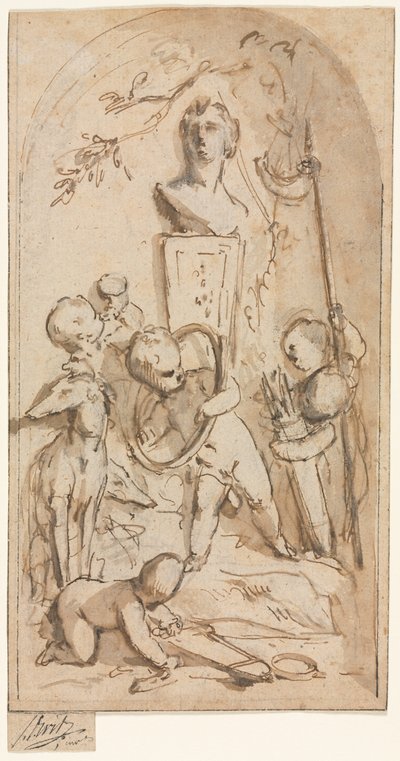 Buste af Diana med Putti og Jagtegenskaber, første halvdel af 1700-tallet. af Jacob de Wit