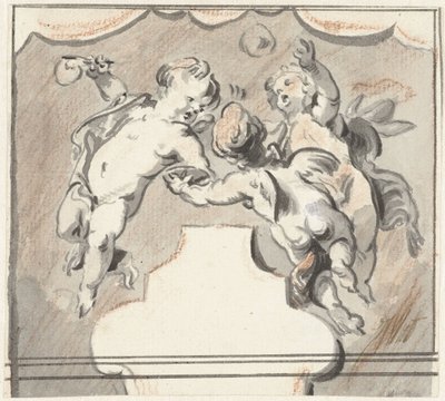 Tre flydende putti af Jacob de Wit