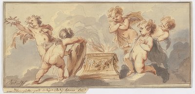 Fem amouretter ofrer ved et alter. 1723 af Jacob de Wit