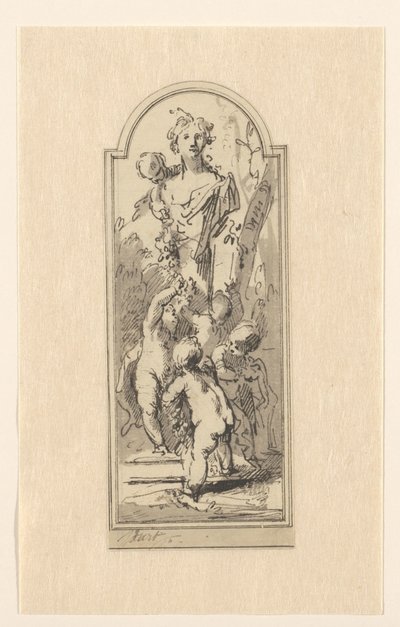 Putti med buste af kvinde mellem træer af Jacob de Wit
