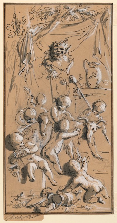 Putti leger foran en herm af Jacob de Wit