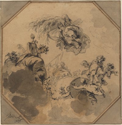 Study for a Ceiling: Allegory of the Harvest med Dionysus og Ceres af Jacob de Wit