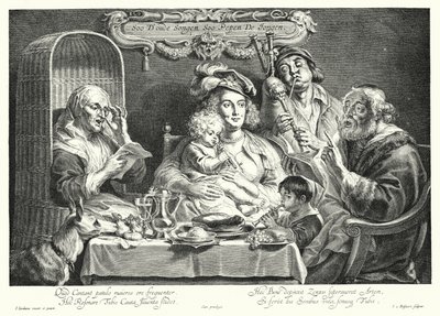 Familiekoncerten (gravering) af Jacob the Elder (after) Jordaens