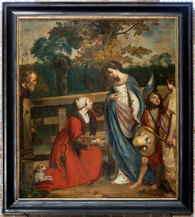 Sognekirke (Sognekirke Vor Frue Visitation). Interiør. maleri. "Marys besøg hos Elizabeth." Jakob I af Øst. af Jacob the Younger Van Oost