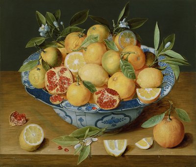 Stilleben med citroner, appelsiner og et granatæble, ca. 1620-1630 af Jacob van Hulsdonck