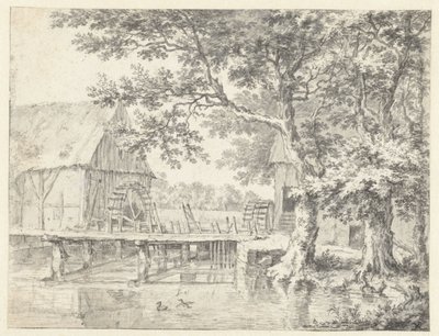 Tegning af en dobbelt vandmølle af Jacob van Ruisdael