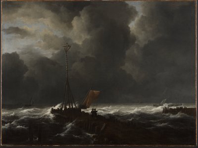 Ujævnt hav ved en anløbsbro af Jacob van Ruisdael