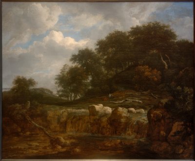 Vandfald i et bakket skovlandskab af Jacob van Ruisdael