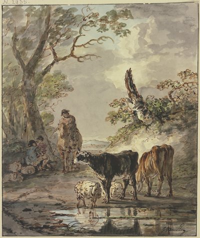 Hvilende hyrder ved et vandingssted af Jacob van Strij