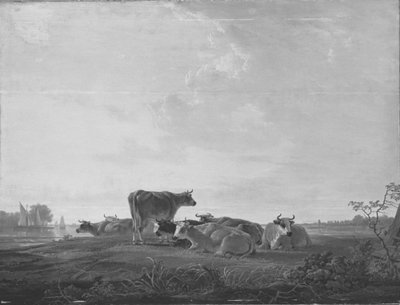 Hvilende kvæg ved bredden af Jacob van Strij