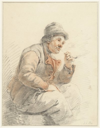 Siddende, piberygende landmand af Jacob van Strij