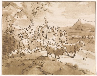 Hyrder med kvæg i et bjerglandskab af Jacob van de Velde (graveur)
