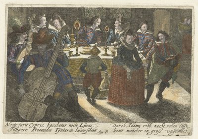 Dinerende studerende og musik En forkæmper for ikonografiske vittigheder blandt studerende (...) (serietitel) af Jacob van der Heyden