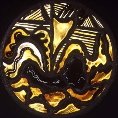 Sejlskib i bølgerne nær en strand, medaljon (farvet glas) af Jacoba van Heemskerck