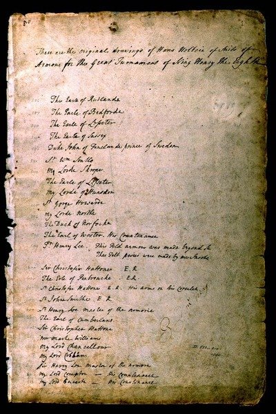 Indeks over rustninger fra et elizabethansk rustningsalbum, ca. 1589 af Jacobe Halder
