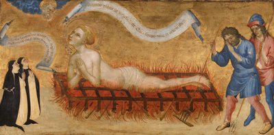 Saint Lawrences martyrium med to benediktinernonner af Jacobello del Fiore