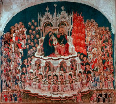 Kroningen af Jomfruen i Paradis maleri på træ af Jacobello del Fiore (1370-1439). Galleriet i Accademia Venedig fra det 15. århundrede af Jacobello del Fiore