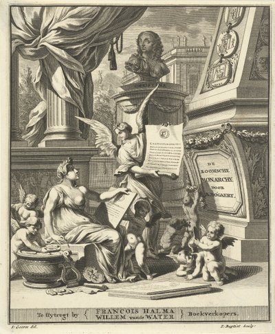 Titelside for A. Bogaert, Det romerske monarki, vist på mønterne fra de vestlige og østlige kejsere, Utrecht 1697 af Jacobus Baptist