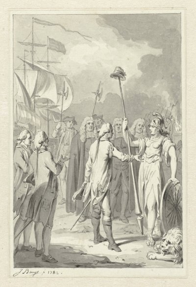 Prins William V tilbyder den hollandske jomfru sine tjenester af Jacobus Buys