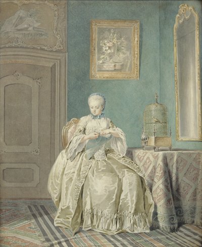 Ung pige broderer af Jacobus Buys