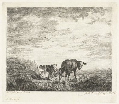 Tre kalve af Jacobus Cornelis Gaal (signed by artist)