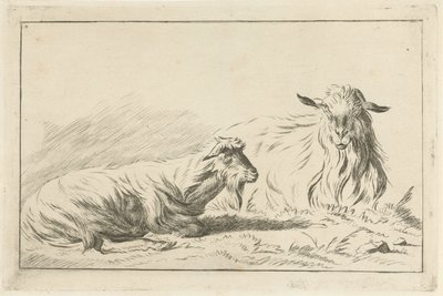 To liggende geder af Jacobus Cornelis Gaal