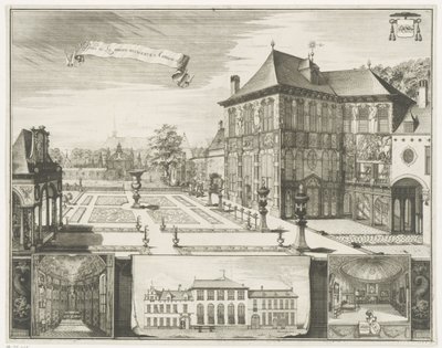 Udsigt over Rubens-huset i Antwerpen Udsigt over Hilwerue-huset i Antwerpen Parties de la maison Hilwerue Aanvers 1692 (titel på objekt) af Jacobus Harrewijn