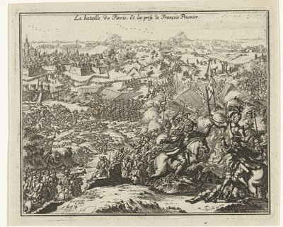 Slaget ved Pavia Fængsling af Frans I, konge af Frankrig La bataille de Pavie. Et la prize de François Priemier (titel på objekt) af Jacobus Harrewijn
