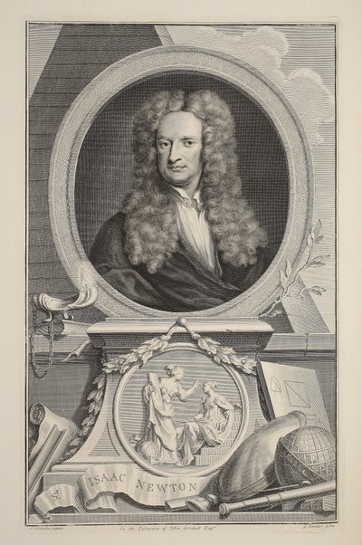 Portræt af Isaac Newton, illustration fra "Heads of Illustrious Persons of Great Britain", udgivet af Knapton, London 1742 af Jacobus Houbraken
