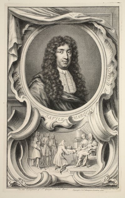 Portræt af Savile, markis af Halifax, illustration fra "Heads of Illustrious Persons of Great Britain", udgivet af Knapton, London 1742 af Jacobus Houbraken