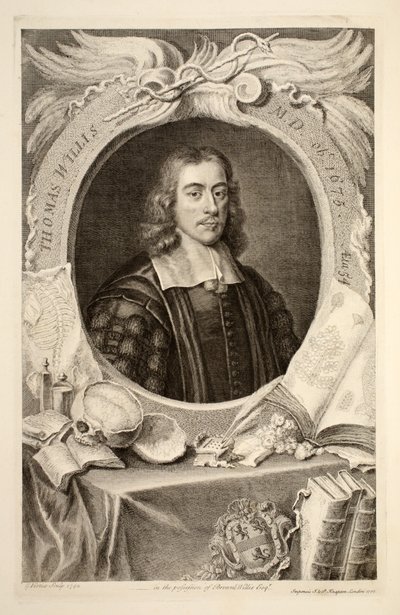 Portræt af Thomas Willis, M.D., illustration fra "Heads of Illustrious Persons of Great Britain", udgivet af Knapton, London 1742 af Jacobus Houbraken