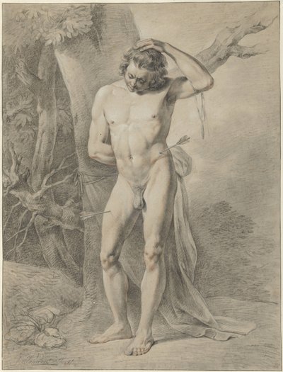 Stående nøgen mand foran et træ af Jacobus Johannes Lauwers
