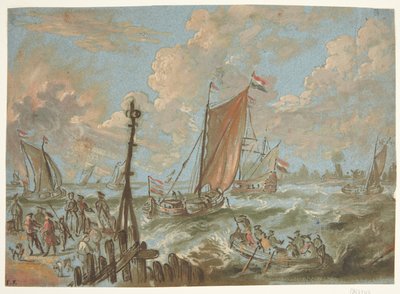 Havn med skibe for sejl af Jacobus Storck