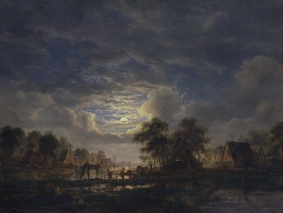 Landsby ved en kanal, 1840 af Jacobus Theodorus Abels