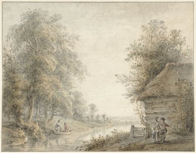 Bondens lade ved en kanal på en skov zoom af Jacobus Versteegen