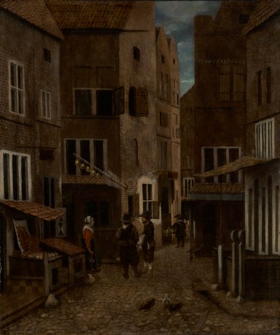 Gadescene (olie på panel) af Jacobus Vrel or Frel