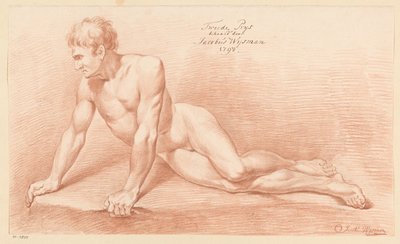 Siddende nøgen mand, set forfra (2. præmie 1798) af Jacobus Wijsman