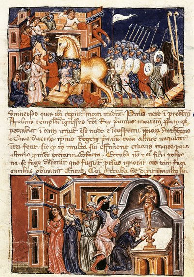 The Siege and Assault of the City of Troy, miniature fra "Historia Destructionis Troiae" af Guido delle Colone (ca. 1210-c. 1287) af Jacome Cromberger