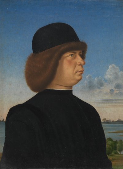 Portræt af Alvise Contarini, mod A Tethered Roebuck, ca. 1485-95. af Jacometto Veneziano
