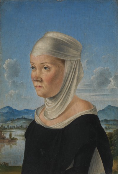 Portræt af en kvinde, muligvis en nonne fra San Secondo, omvendt Scene i Grisaille, ca. 1485-95. af Jacometto Veneziano